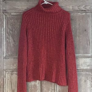 LONDONJEAN Ribbed Turtleneck Sweater - Rust Red
